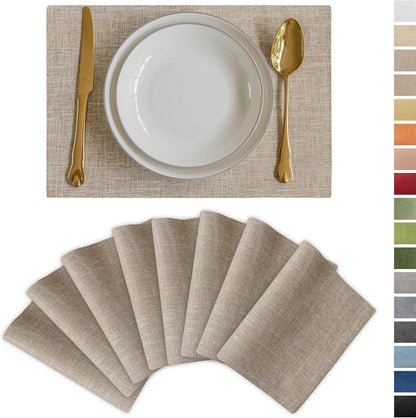 Demetex Linen Textured Placemats Set of 8 Farmhouse Table Place Mats Wipeable Heat Resistant