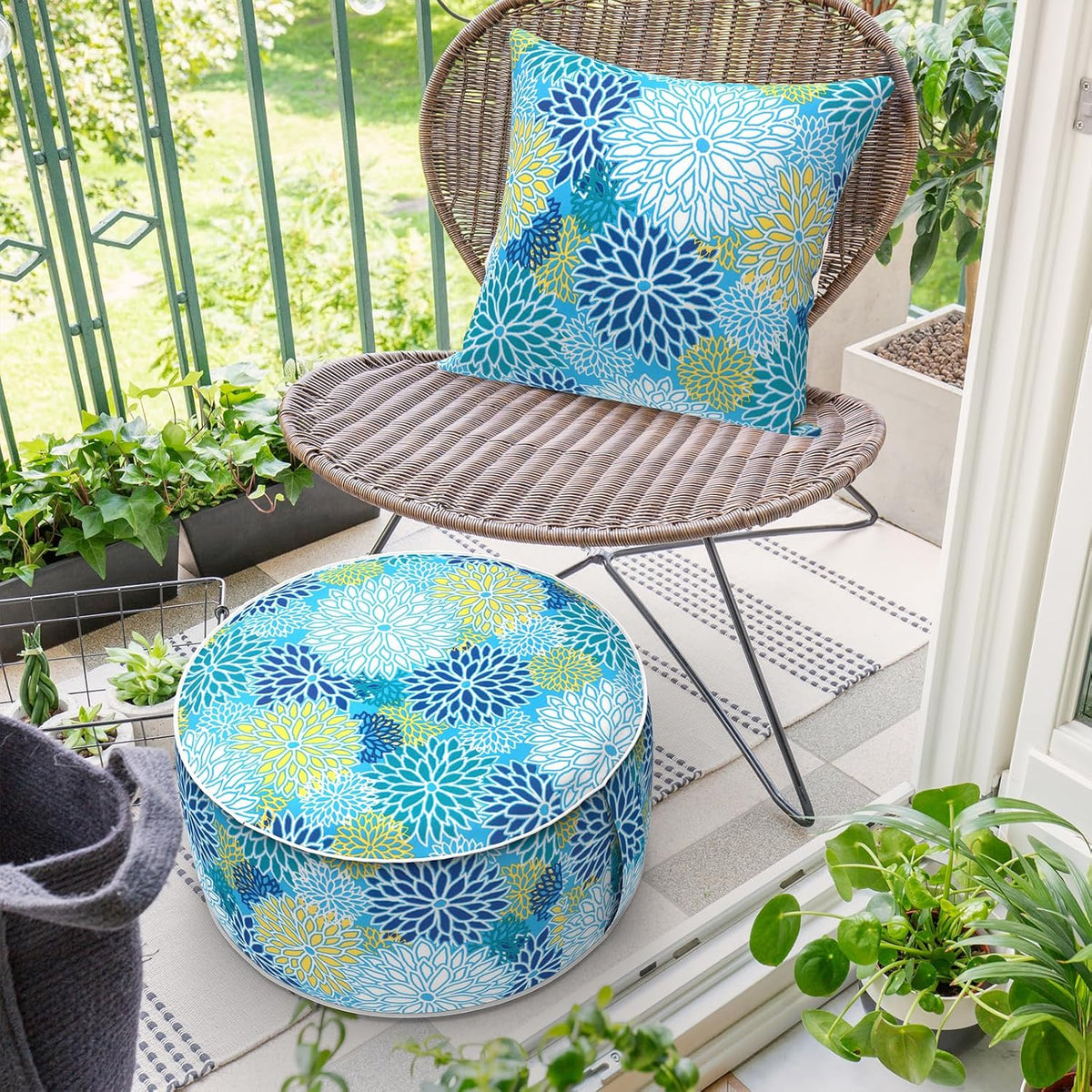 Inflatable Ottoman Stool D21 xH9 for Outdoor/Indoor Use, Water Repellent Patio Foot Rest Stool with