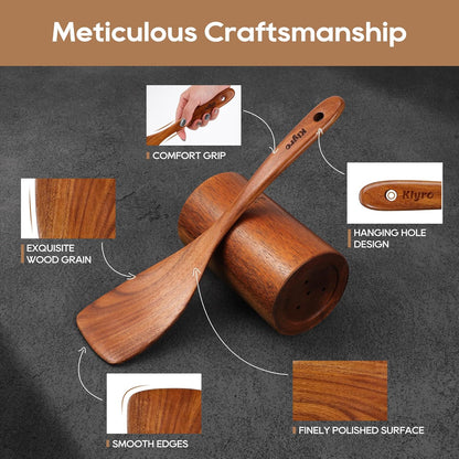 Teak Kitchen Utensils Set, 5 Piece Premium Wooden Cooking Utensils Set, Non-Stick Heat-Resistant