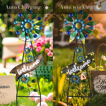 TERESA'S COLLECTIONS Hummingbird Garden Solar Stake, Wind Spinner Yard Art Sign for Outdoor Decor