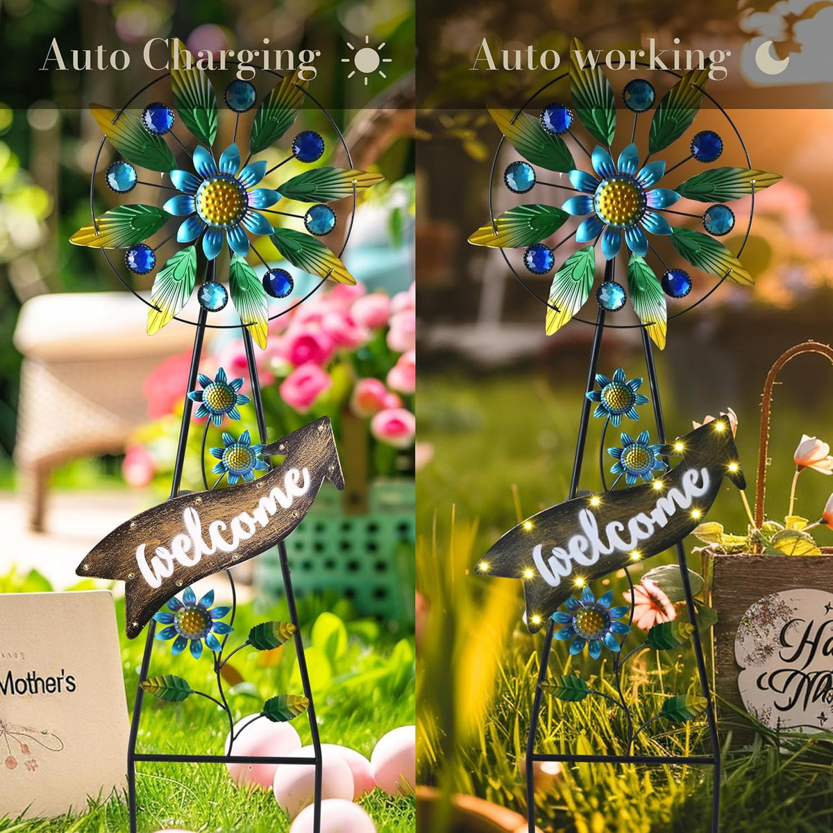 TERESA'S COLLECTIONS Hummingbird Garden Solar Stake, Wind Spinner Yard Art Sign for Outdoor Decor