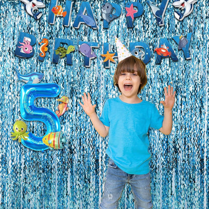 Wavy Blue Streamers Party Backdrop - GREATRIL Fringe Curtain for Pool