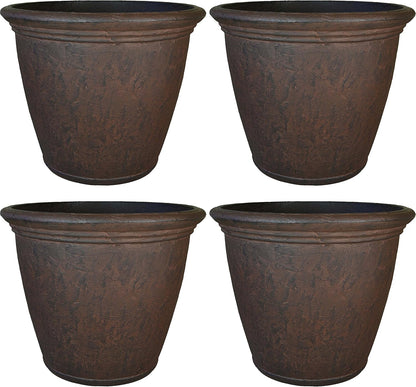 Sunnydaze 15.25-Inch Anjelica Large Plastic Pot for Plants - Outdoor Polyresin Round Planter with