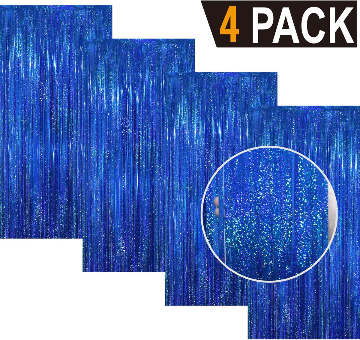 GOER 3.2 ft x 8.2 ft Metallic Tinsel Foil Fringe Curtains Party Photo Backdrop Party Streamers for