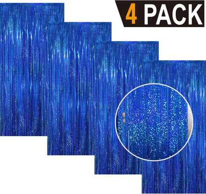 GOER 3.2 ft x 8.2 ft Metallic Tinsel Foil Fringe Curtains Party Photo Backdrop Party Streamers for