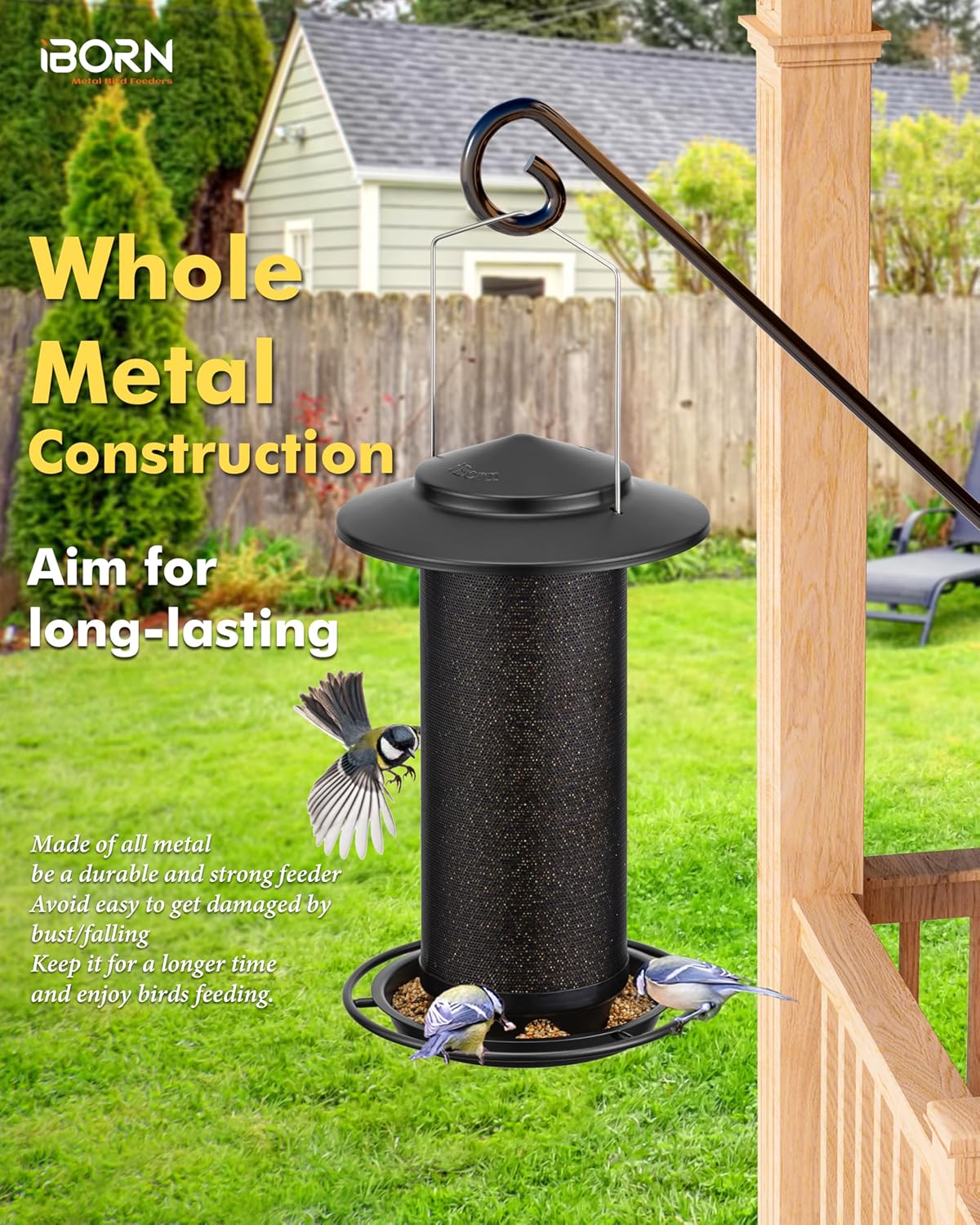 iBorn Bird Feeders for Outdoors, All Metal Mesh Tube, Holding Bird Seed for Outside Feeders,18cm