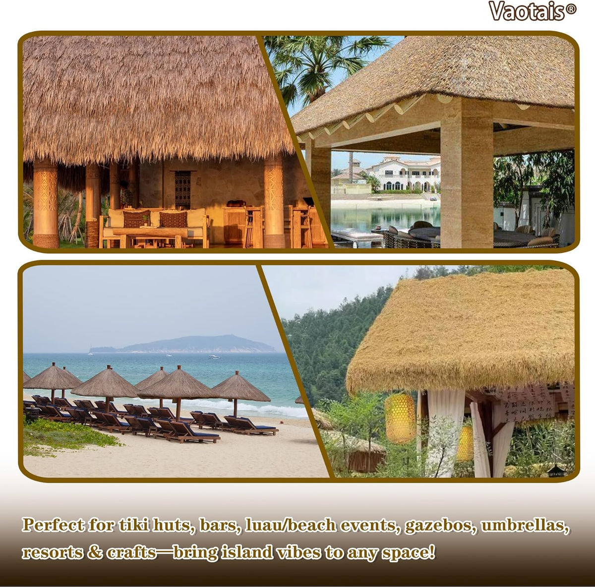 Realistic Synthetic Thatch Roll Sun-Bleached Yellow - 18 & 30 Inch Widths - Reinforced Weave for