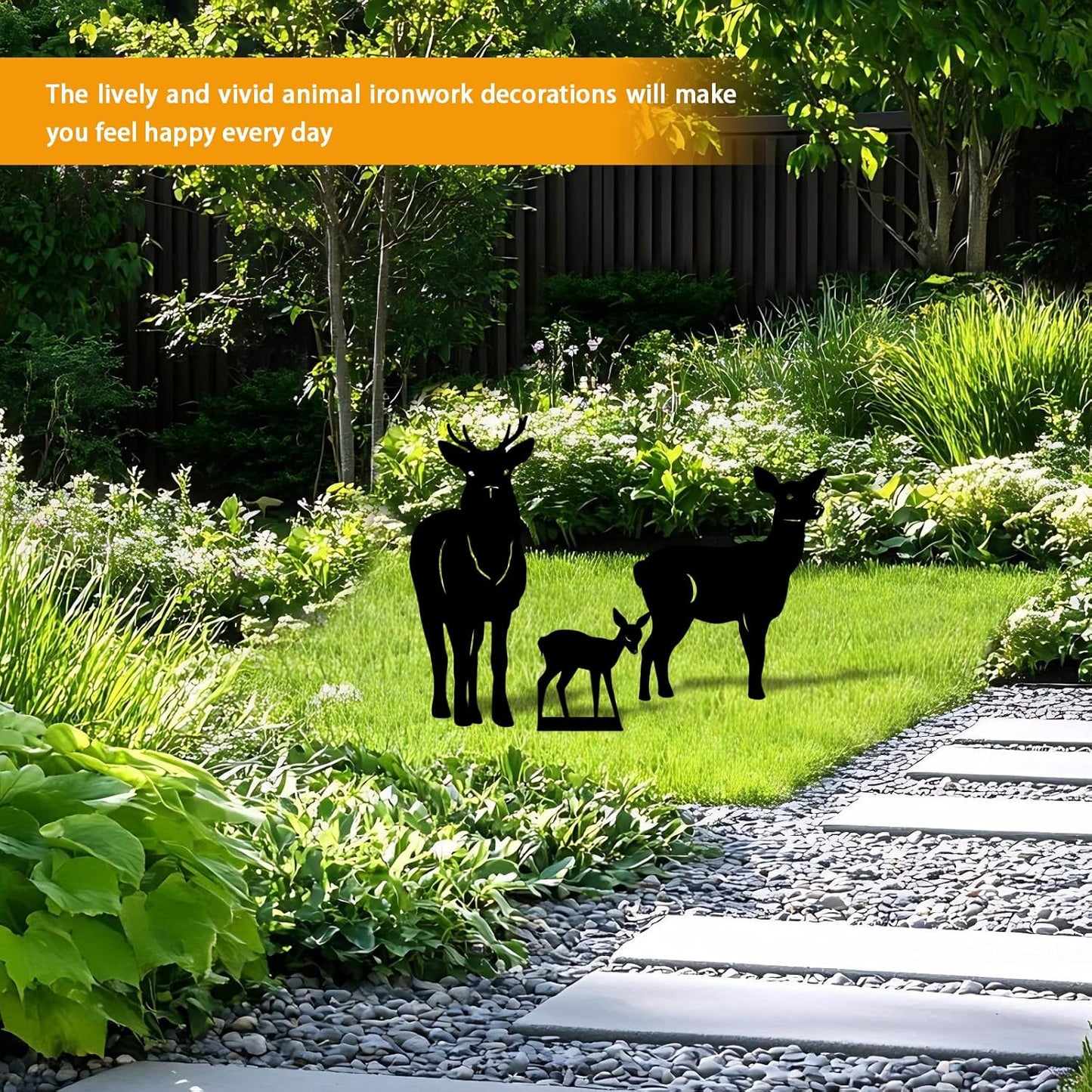 3 Pack Deer Metal Garden Decorative Stakes, Weather Proof Silhouette Statues for Yard