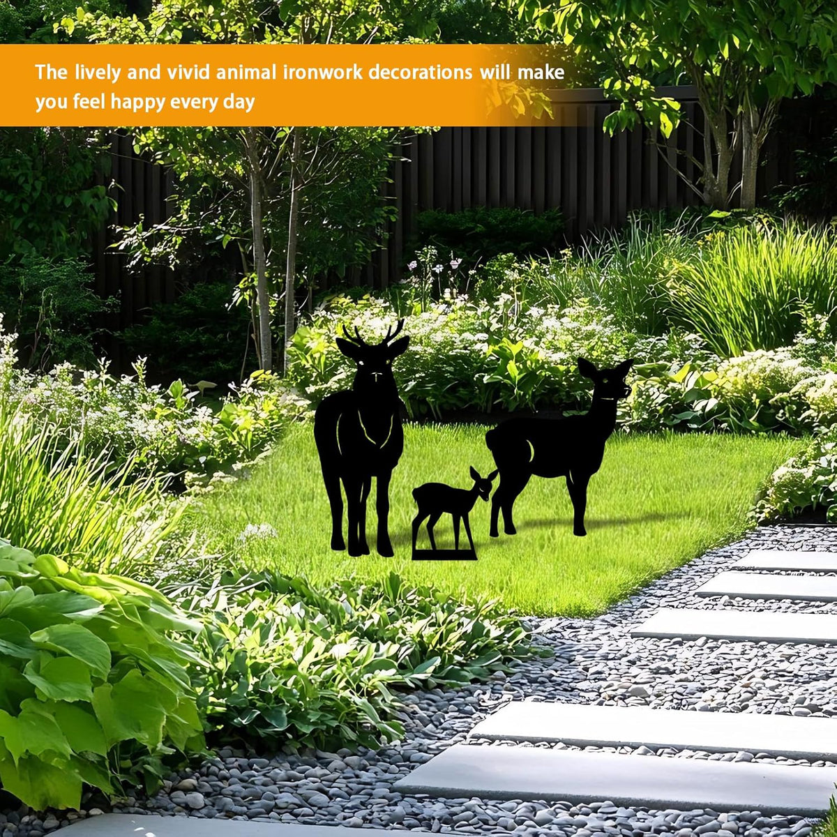 3 Pack Deer Metal Garden Decorative Stakes, Weather Proof Silhouette Statues for Yard