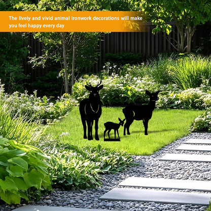 3 Pack Deer Metal Garden Decorative Stakes, Weather Proof Silhouette Statues for Yard