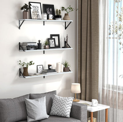 Heimlove Floating Shelves for Wall, 36 Inch Long Wood Floating Bookshelf Set of 3, Wall Mounted