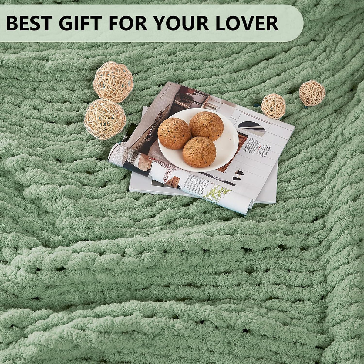 L'AGRATY Chunky Knit Blanket Throw - Soft Chunky Throw Blanket 50x60: 100% Hand Kintted Chenile