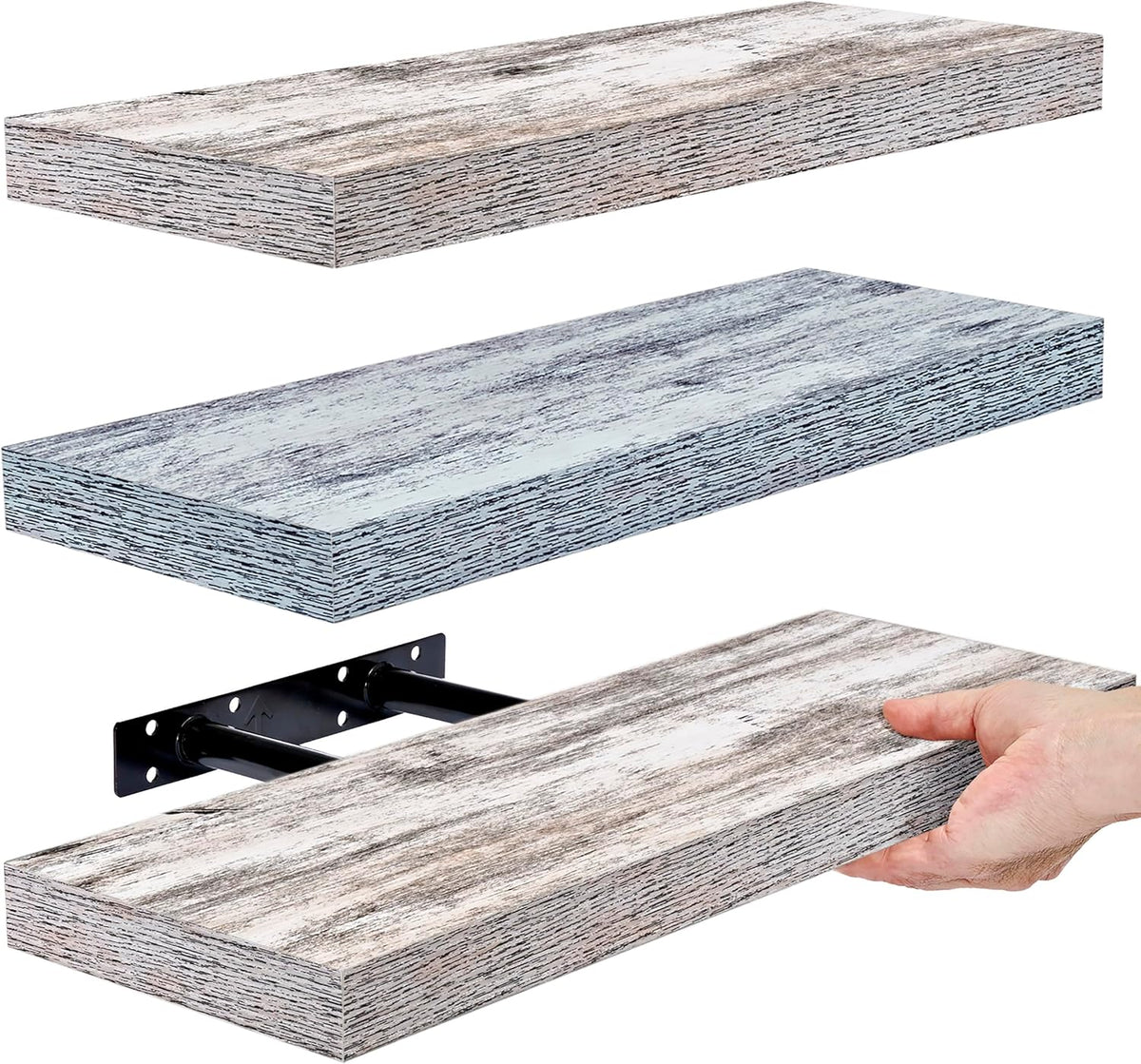 Sorbus Floating Shelves - 3 Pack 16 Inch Rustic & Blue Wall Shelves for Bedroom, Kitchen, Living
