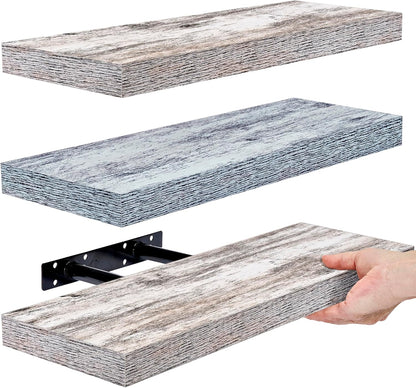 Sorbus Floating Shelves - 3 Pack 16 Inch Rustic & Blue Wall Shelves for Bedroom, Kitchen, Living