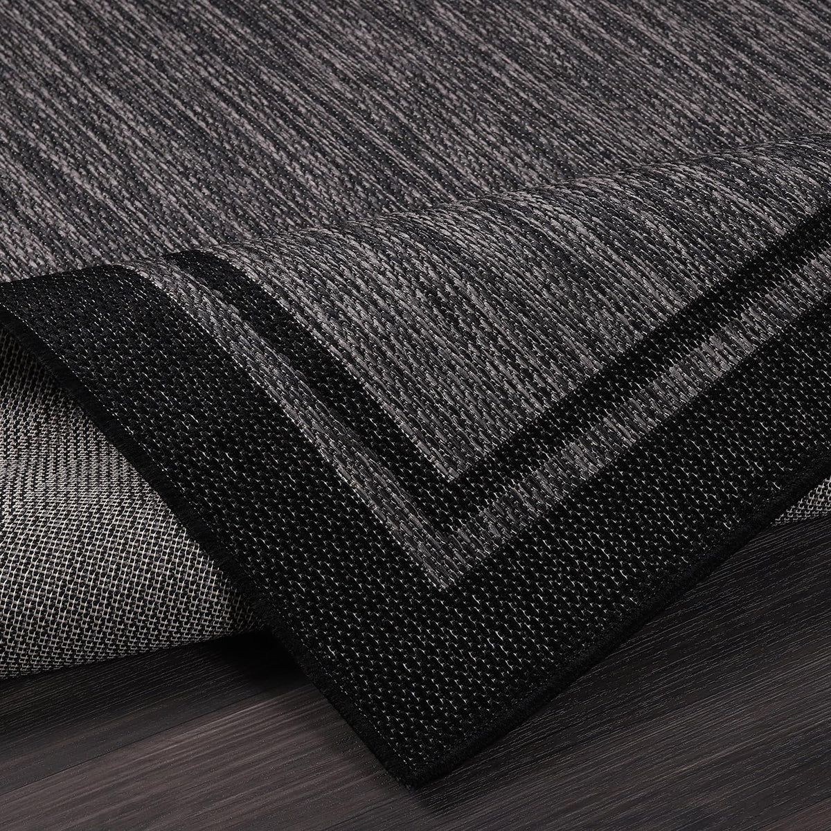 CAMILSON Indoor Outdoor Rug, 8x10 Bordered Dark Gray Black Modern Area Rugs for Indoor and Outdoor