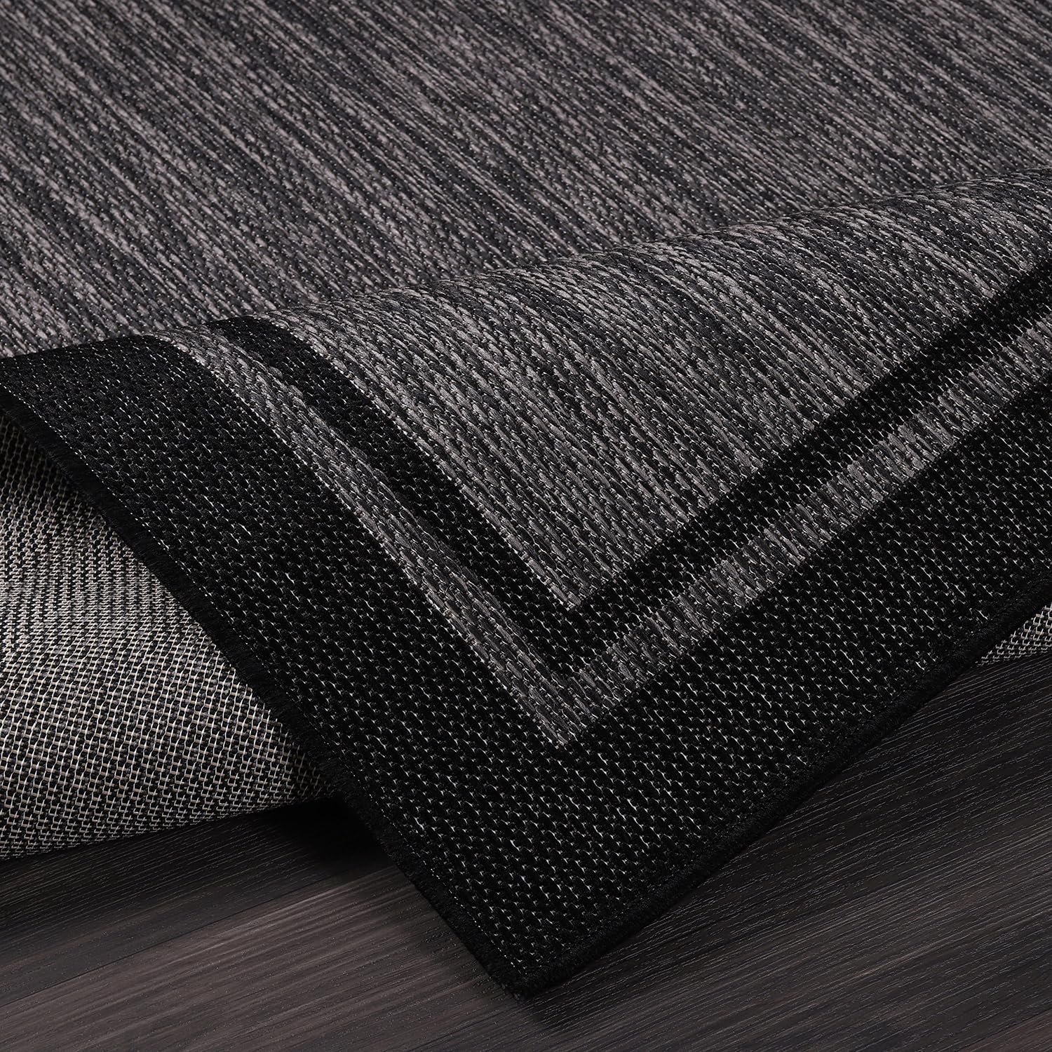 CAMILSON Indoor Outdoor Rug, 6x9 Bordered Dark Grey Black Modern Area Rugs for Indoor and Outdoor