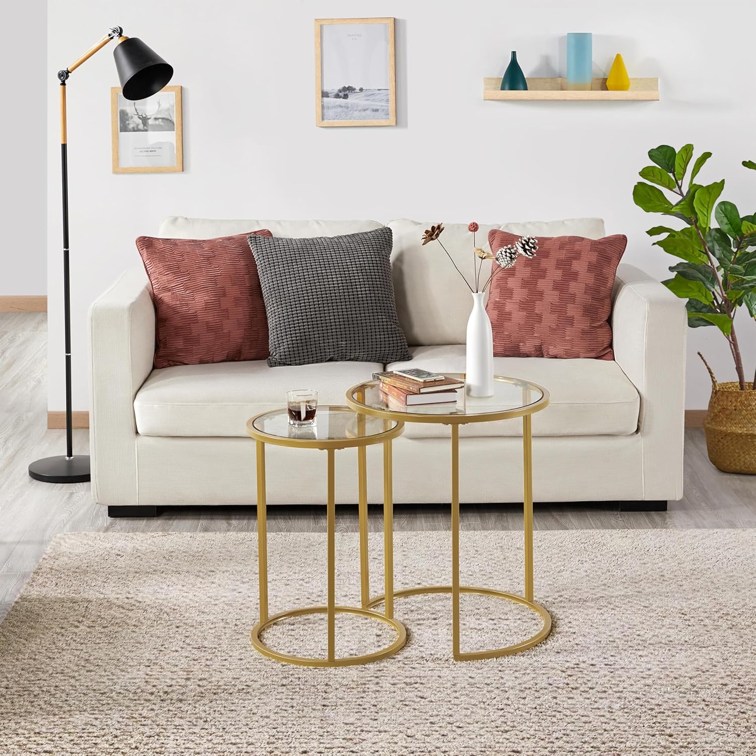Yaheetech Round Nesting Side Table Stacking Coffee Table, Set of 2 Circular End Tables w/Metal