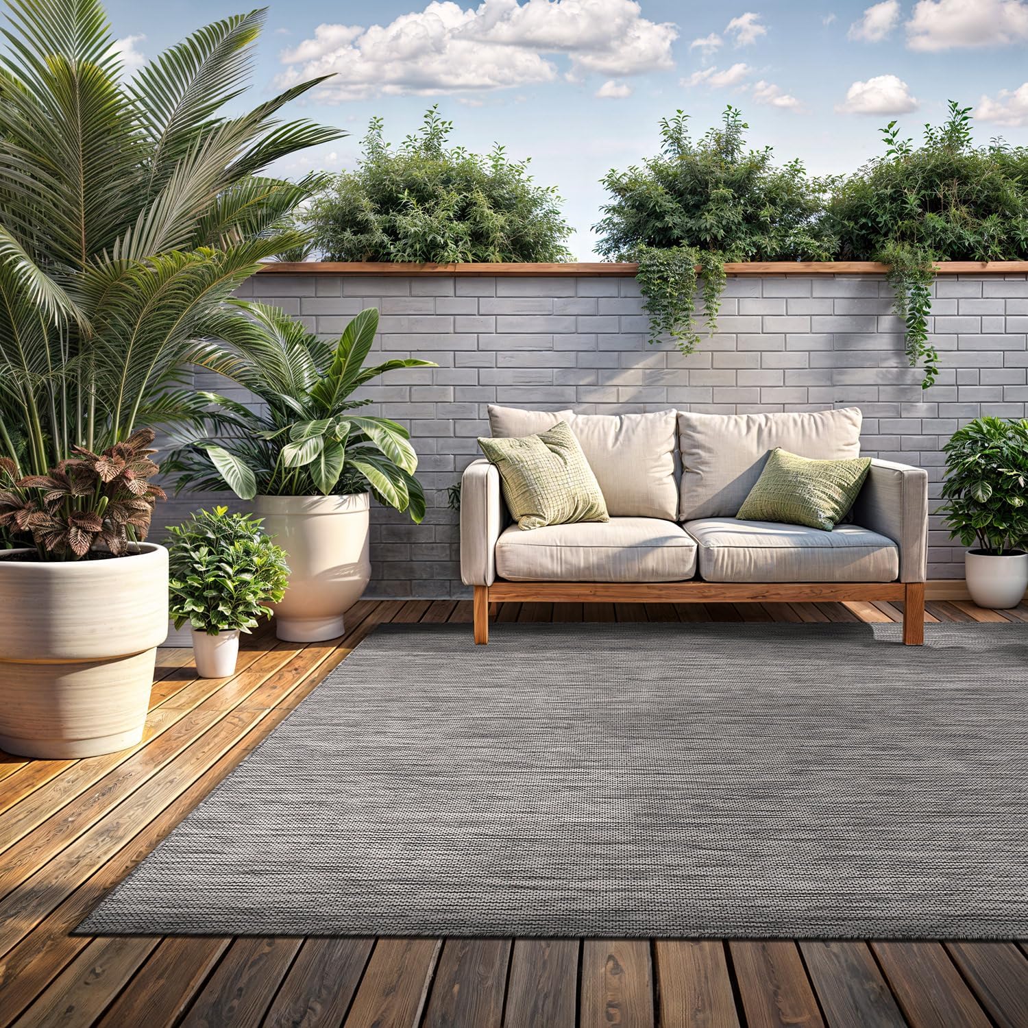 Washable Indoor Outdoor Rug 5x7 Weather Resistant Area Rugs Modern Solid for Porch Deck Balcony