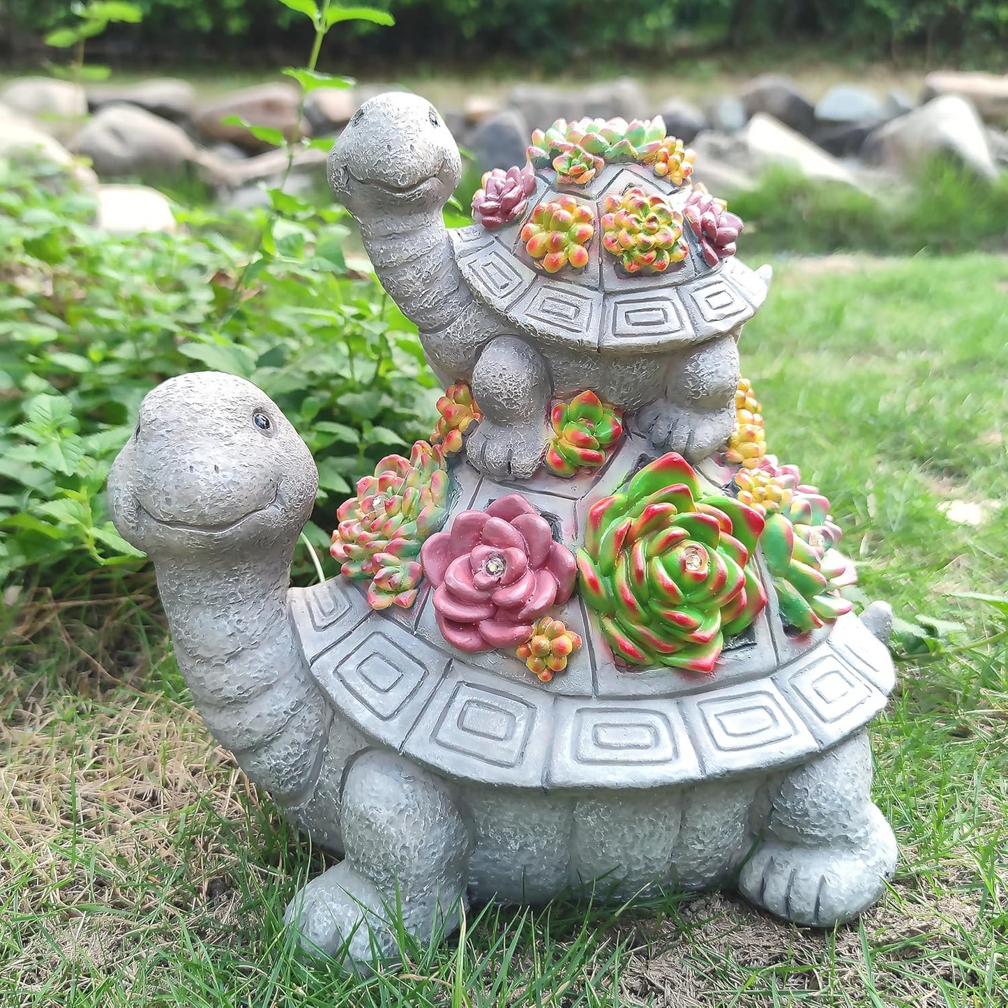 Large Turtle Solar Garden Outdoor Statues with Succulent and 6 LED Lights,Outside Solar Turtle