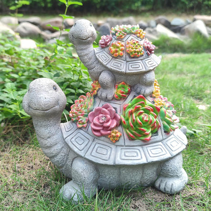 Large Turtle Solar Garden Outdoor Statues with Succulent and 6 LED Lights,Outside Solar Turtle