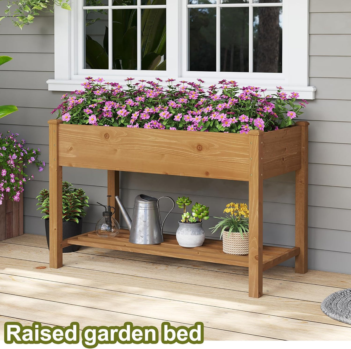 GHWIE Raised Garden Bed with Shelf,Elevated Wooden Planter Box with Legs,Garden Planter for
