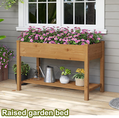 GHWIE Raised Garden Bed with Shelf,Elevated Wooden Planter Box with Legs,Garden Planter for