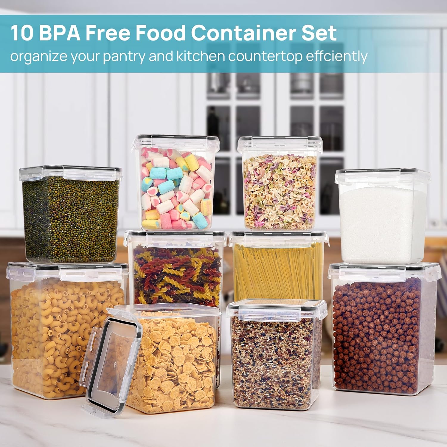 Vtopmart 10 PCS Flour and Sugar Storage Container, Large Airtight Food Canisters with Lids for