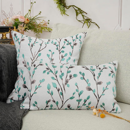 YOUR SMILE Classical Embroidery Jacquard Green Square Decorative Throw Pillow Case Cushion