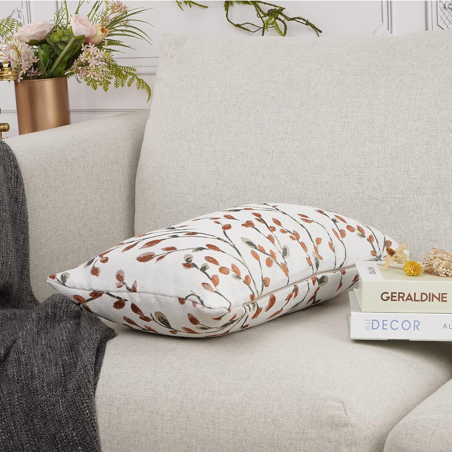 YOUR SMILE Classical Embroidery Jacquard Orange Square Decorative Throw Pillow Case Cushion