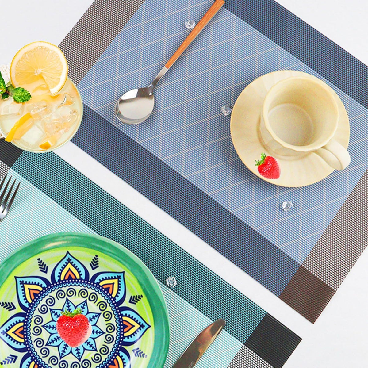 CADONO Placemats Set of 6 Washable Indoor/Outdoor Vinyl Place Mats for Dining Table Durable