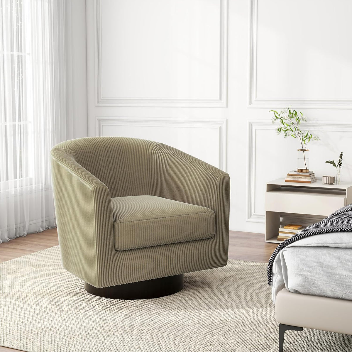 Swivel Barrel Accent Chair, Modern Round Corduroy Fabric Arm Chair for Living Room, Bedroom, Comfy