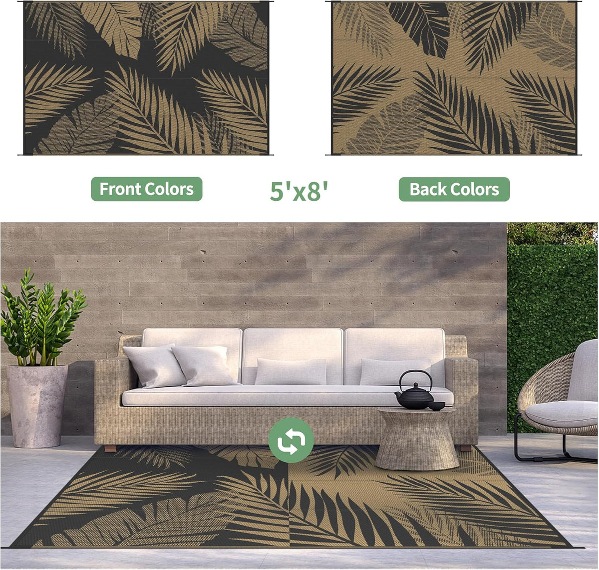 GENIMO Outdoor Rug 5' x 8' Waterproof for Patios Clearance, Reversible Outdoor Plastic Straw