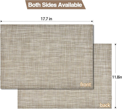 Placemats Set of 4 - Easy Clean Washable Vinyl Placemats - Wipeable Heat Resistant Table Mats for