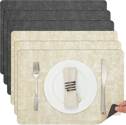 Myir JUN Dual Sided Faux Leather Placemats Set of 6 Indoor/Outdoor Square Non-Slip Washable Table