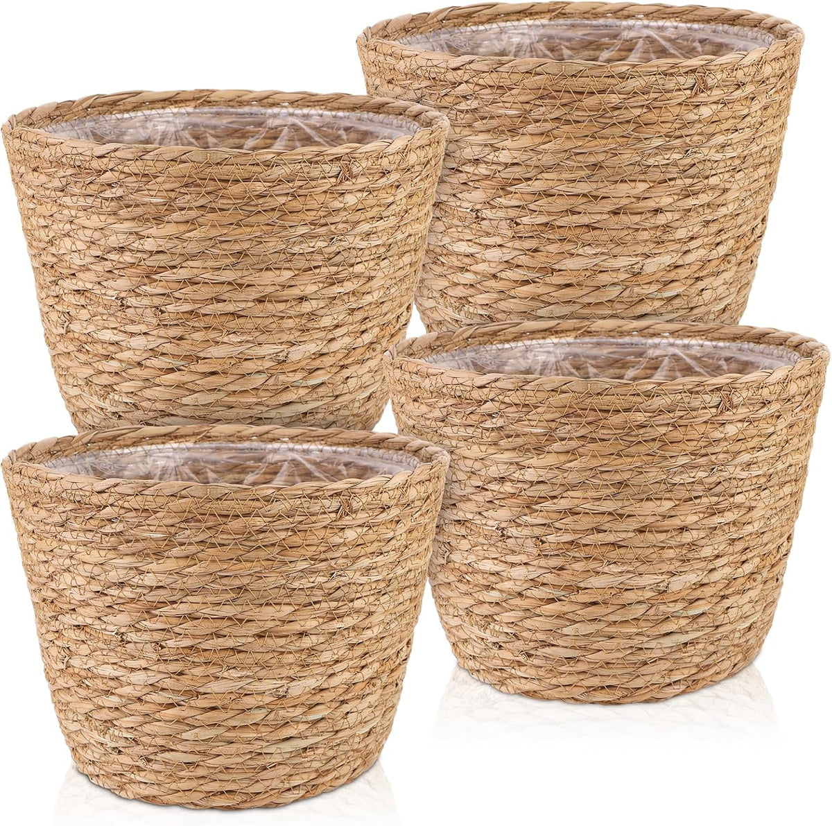 4 Pcs Large Premium Seagrass Planter Basket with Plastic Lining Natural Stylish Planter Baskets