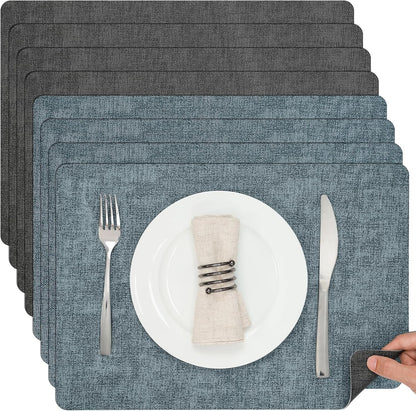 Myir JUN Dual Sided Placemats, Faux Leather Set of 8 for Dining Table, Non-Slip Washable Heat