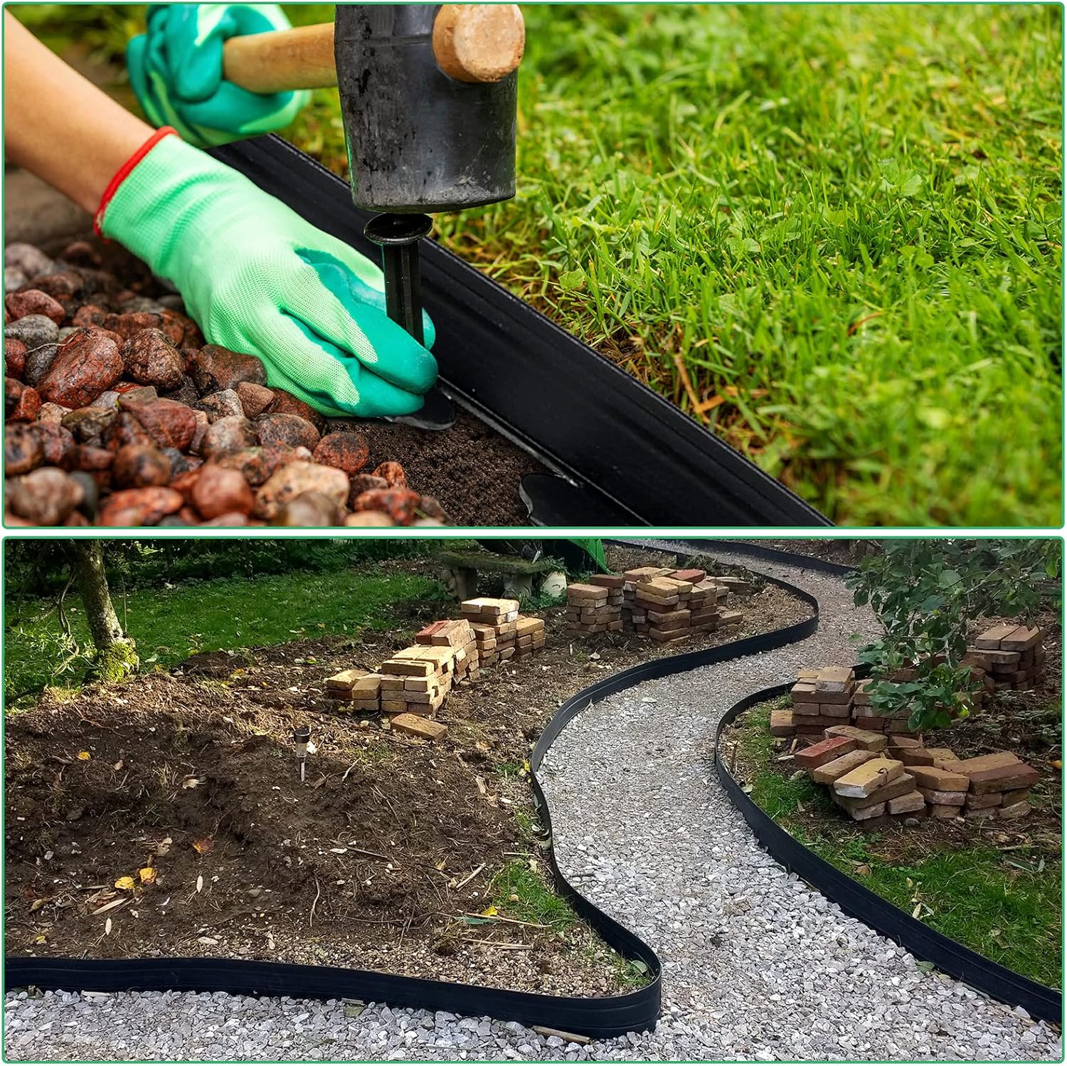 Queekay Landscape Edging Kit 148 ft with 70 Spikes 20 Connectors Plastic Border for Garden, Lawn