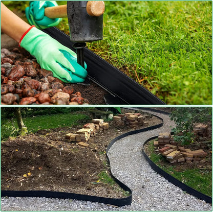 Queekay Landscape Edging Kit 148 ft with 70 Spikes 20 Connectors Plastic Border for Garden, Lawn