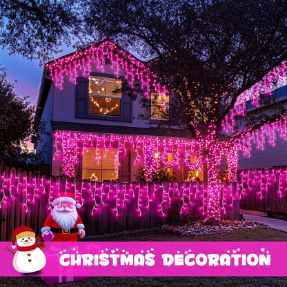 JMEXSUSS 400 LED Pink Christmas Icicle Lights, Connectable Pink Christmas Lights Indoor Outdoor