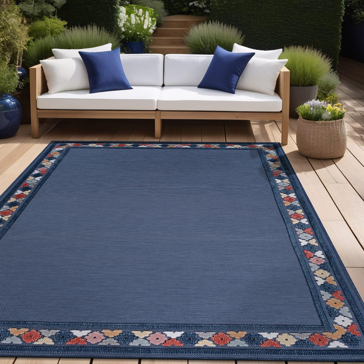 Beverly Rug Outdoor Rug 6x9 Modern Bordered Area Rugs for Indoor and Outdoor Patio Easy to Clean