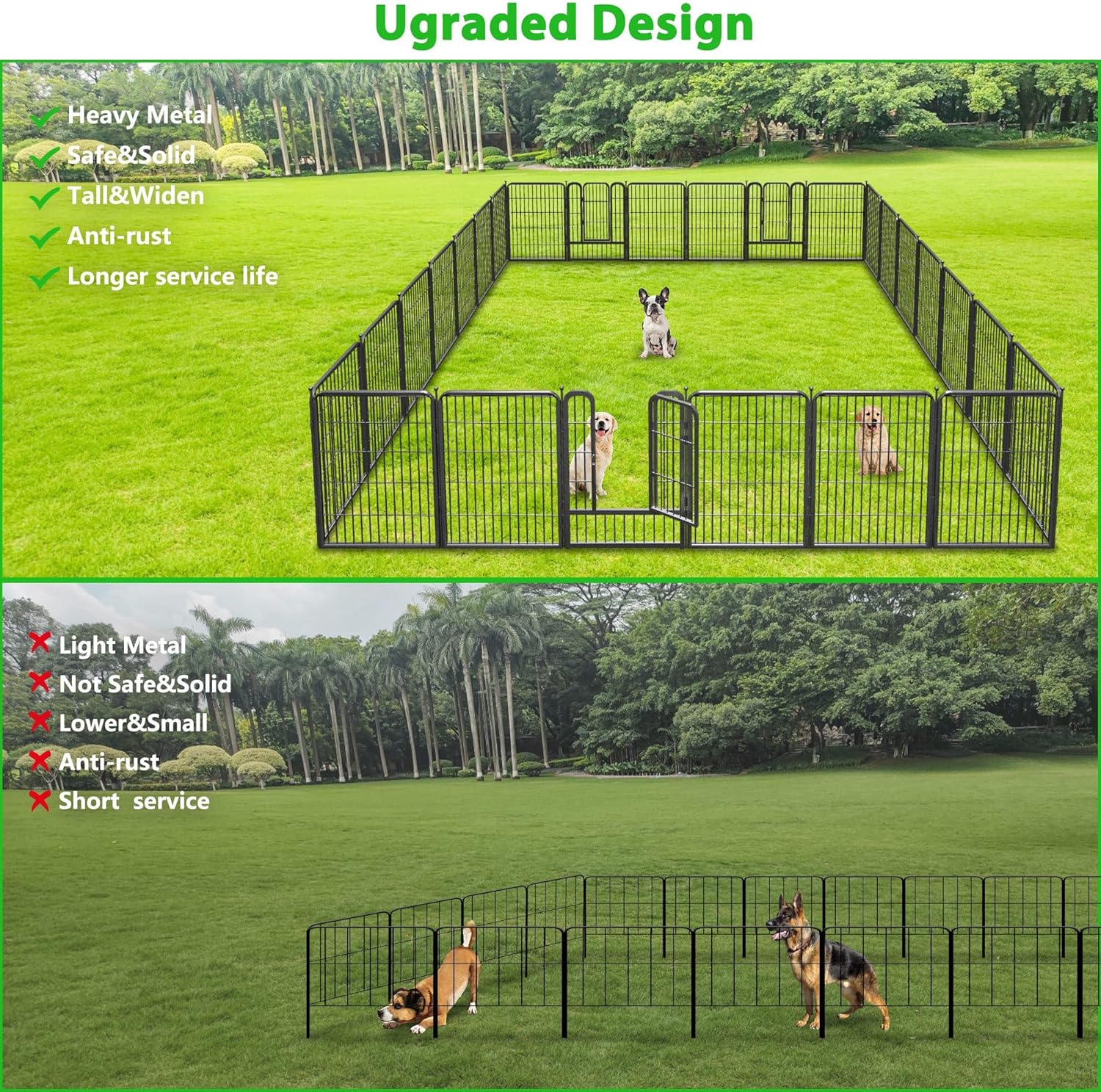 Decorative Black Metal Fencing Garden Fence with Gate, 82ft(L) 32in(H) 36 Fence Panels No Dig Fence