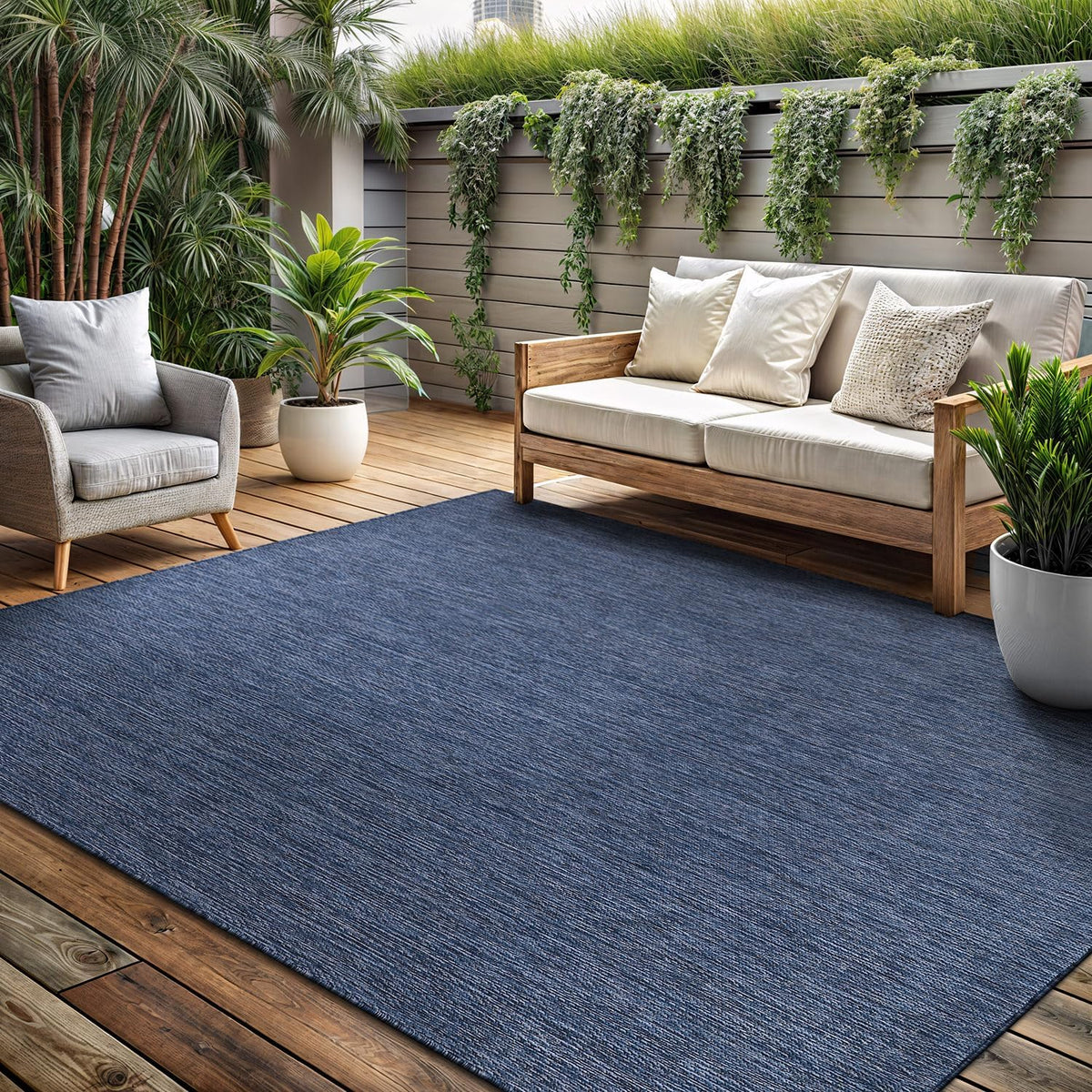 Washable Indoor Outdoor Rug 6x9 Weather Resistant Area Rugs Modern Solid for Porch Deck Balcony