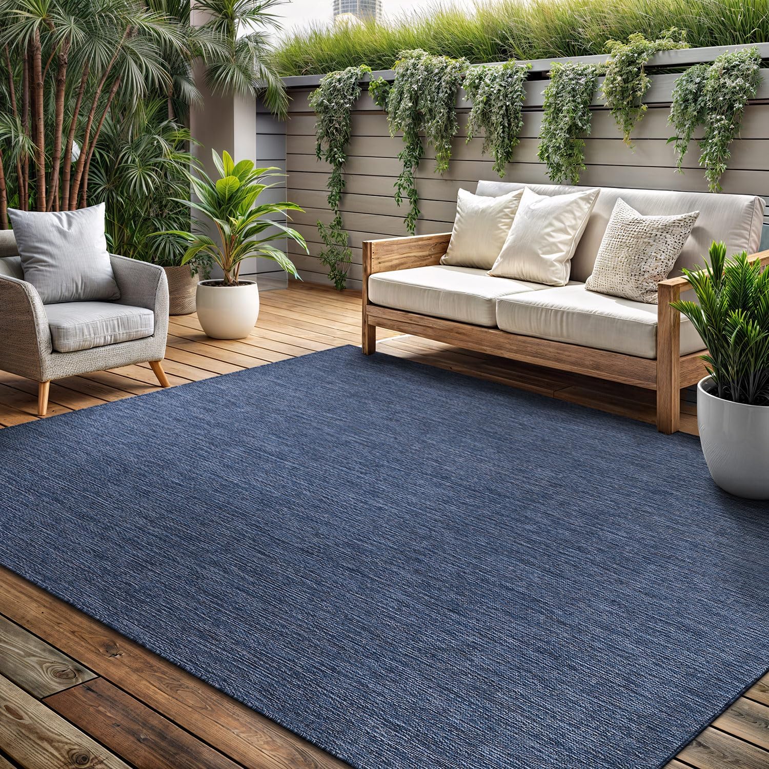 Washable Indoor Outdoor Rug 9x12 Weather Resistant Area Rugs Modern Solid for Porch Deck Balcony