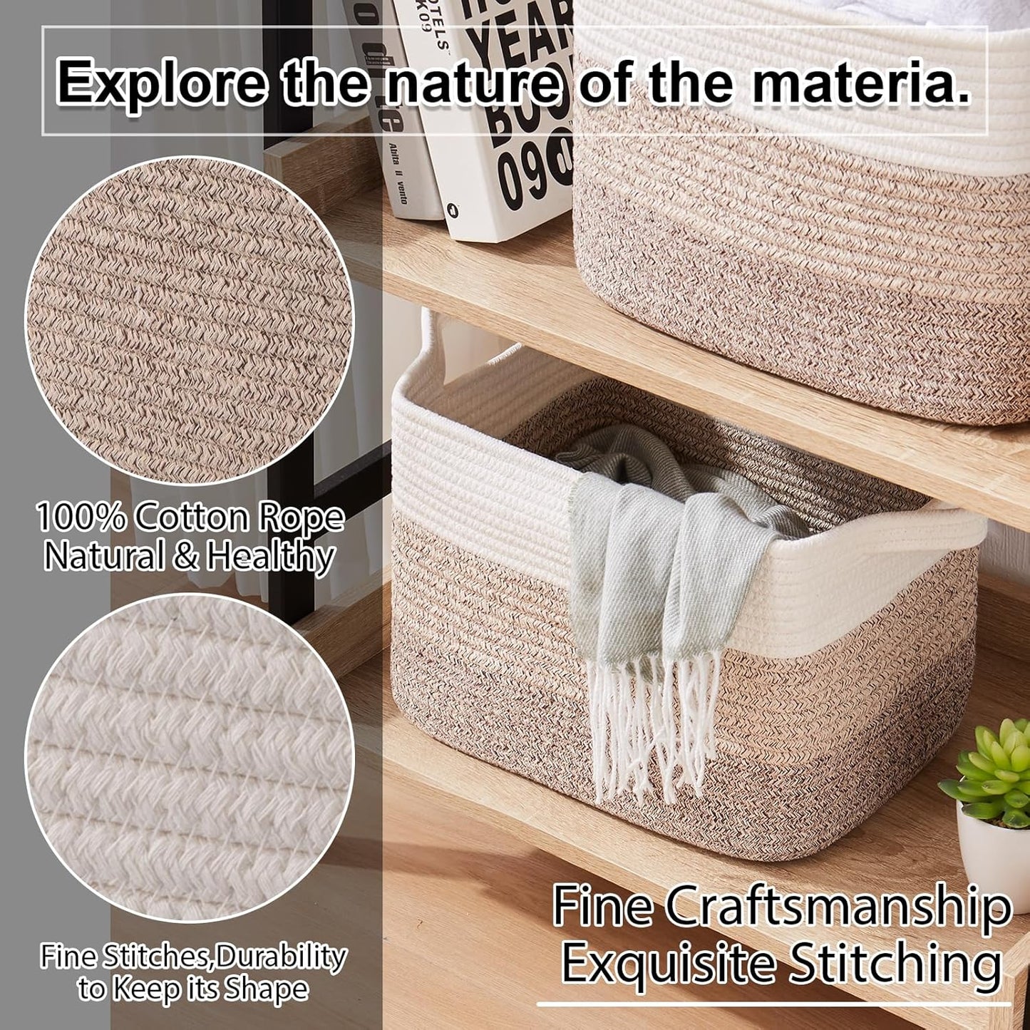 OIAHOMY Storage Basket, Woven Baskets for Storage, Cotton Rope Basket for toys,Towel Baskets for