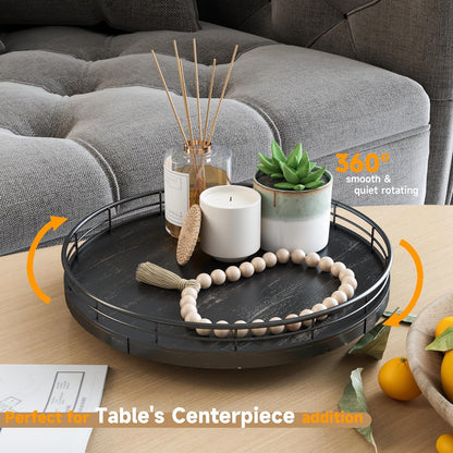 10" Oak Bathroom Vanity Tray Turntable for Perfume Candle, Round Wooden Decorative Tray for Kitchen