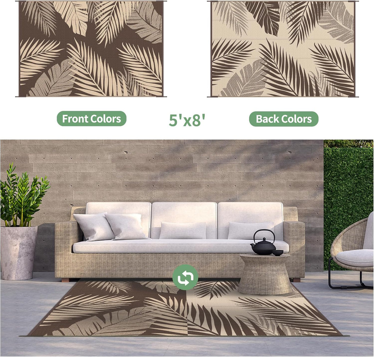 GENIMO Outdoor Rug 5' x 8' Waterproof for Patios Clearance, Reversible Outdoor Plastic Straw