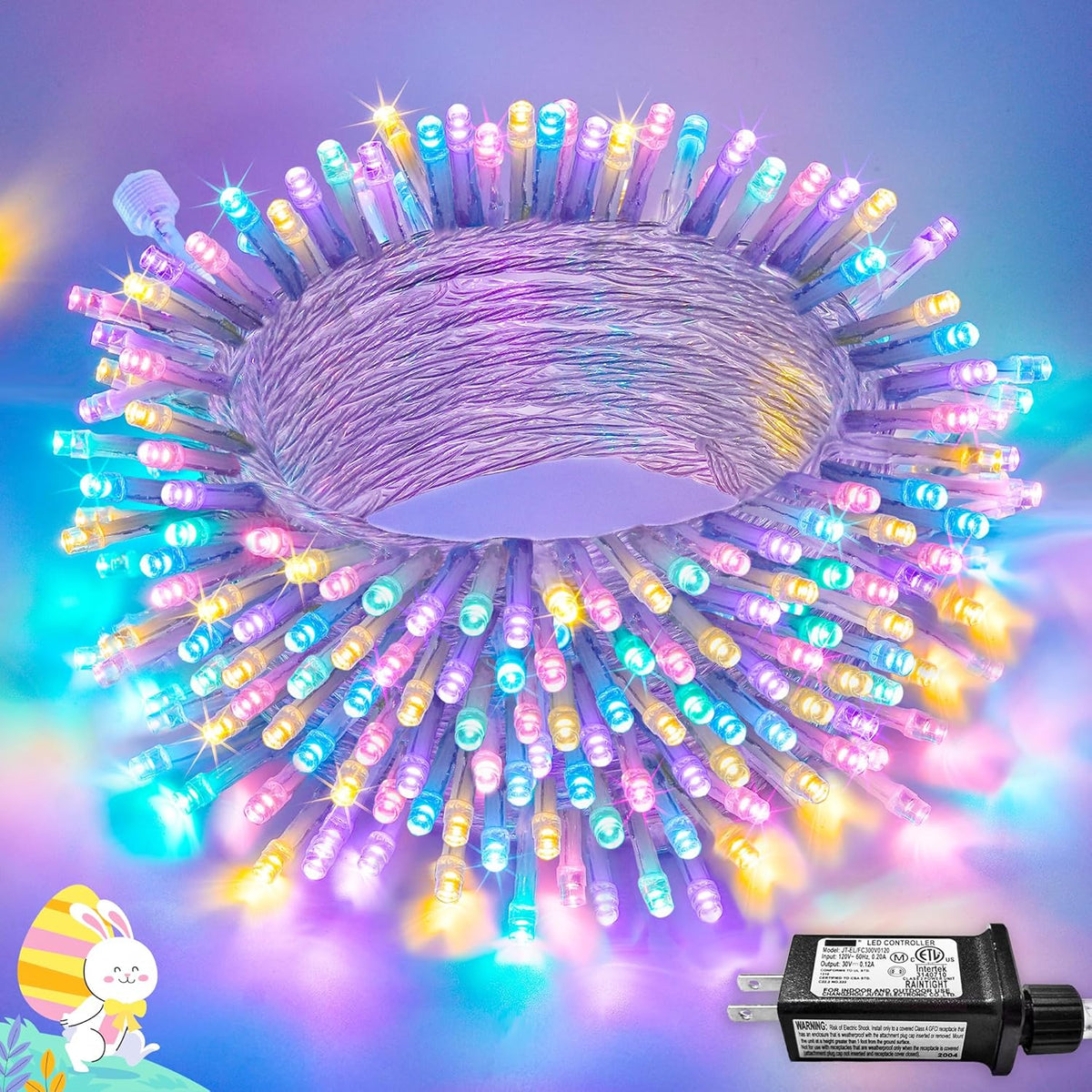 JMEXSUSS 33ft 100 LED Easter Lights for Indoor Outdoor Use, 8 Modes Connectable Easter String