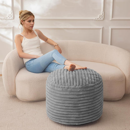 HIGOGOGO Round Stuffed Pouf Ottoman, Stripe Faux Fur Poufs with Foam Chunk Filling, Furry and