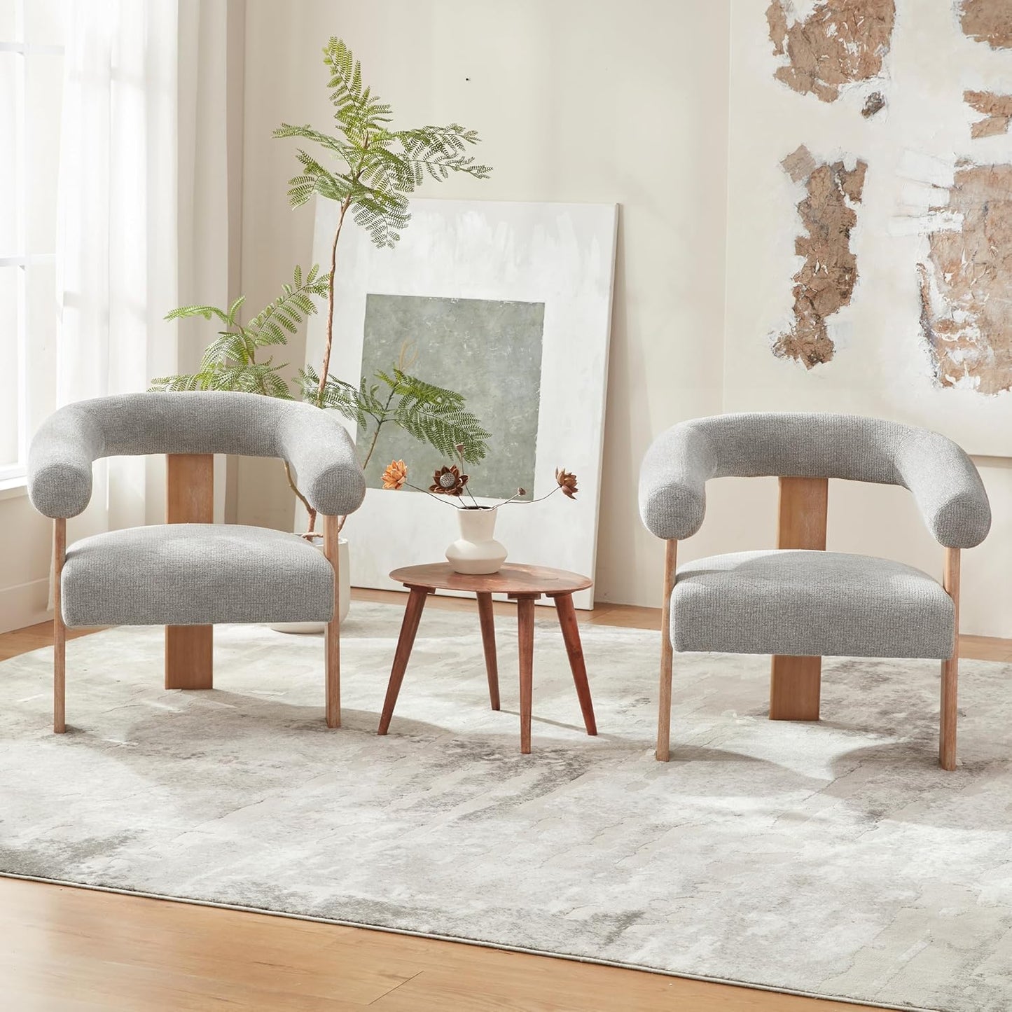 VKNOW Accent Chair Living Room Chair Set of 2, Modern Upholstered Armchair with Solid Wood Legs