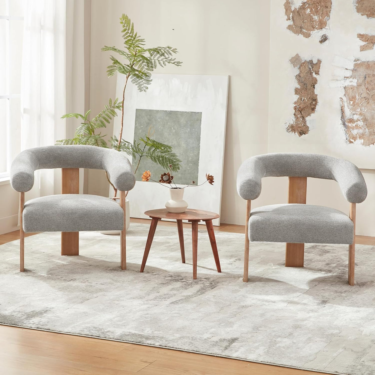 VKNOW Accent Chair Living Room Chair Set of 2, Modern Upholstered Armchair with Solid Wood Legs
